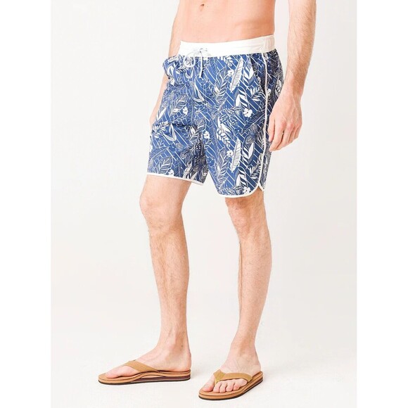 Johnnie-O Board Tiwi Board Short Swim Trunks Mens 2XL XXL Blue Floral Lined - Picture 1 of 15